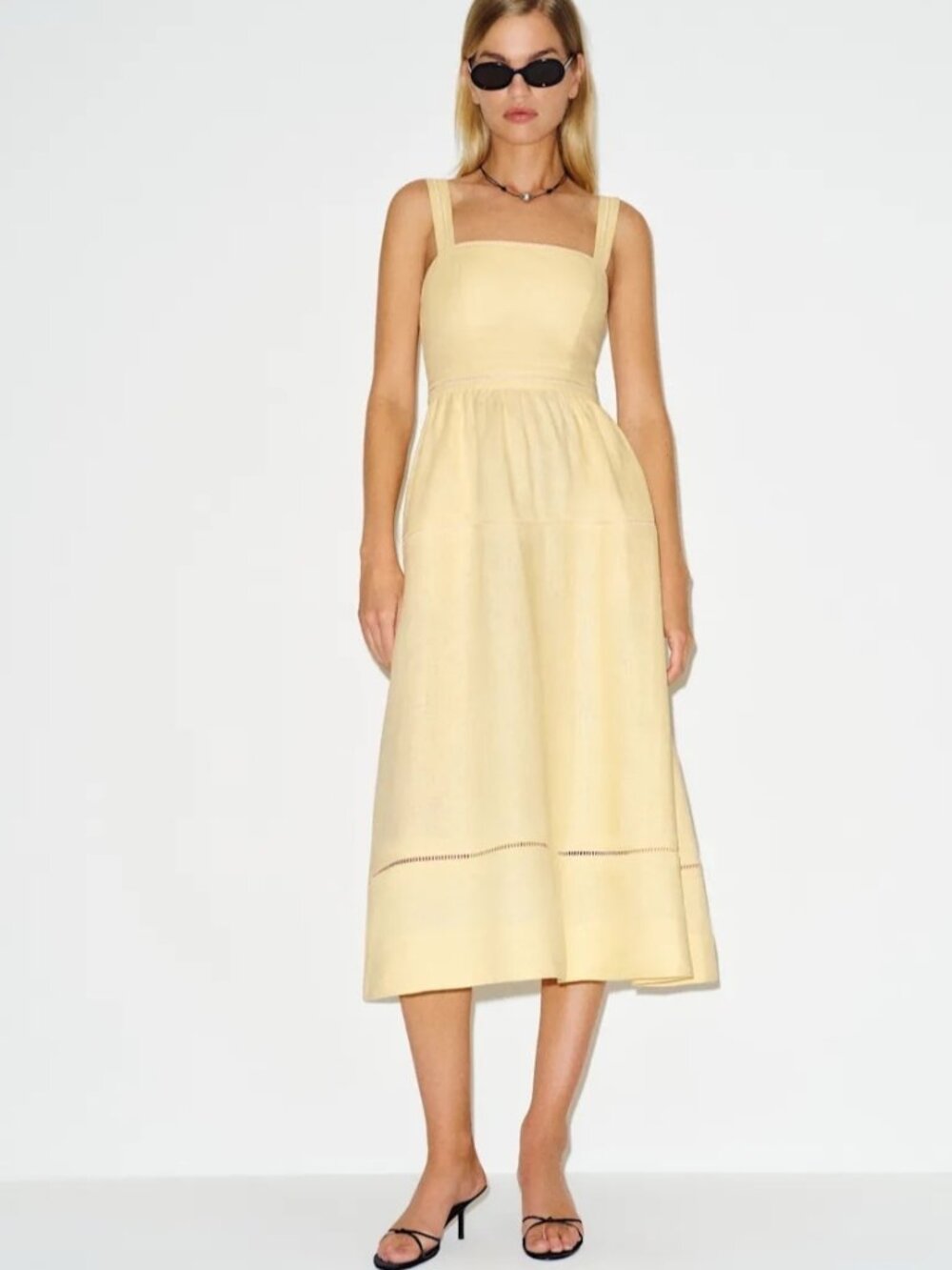 NEW Reformation Everett Linen Midi Dress Ray of Light Yellow | US 4 UK 8 - Picture 2 of 14